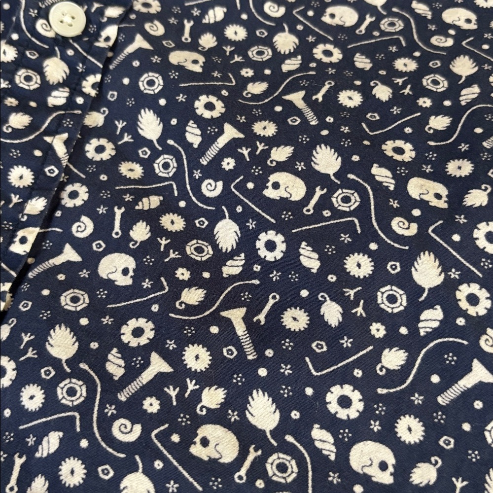 Matix Skull Print Button Up Shirt Large Blue White Short Sleeve Skate Surf - Picture 4 of 9